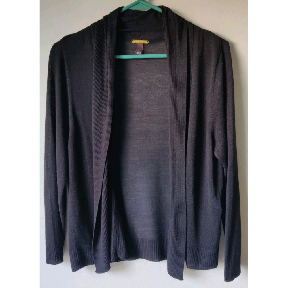 Dana Buchman Women's Black Rayon Open Front Cover Up/Cardigan Size Large